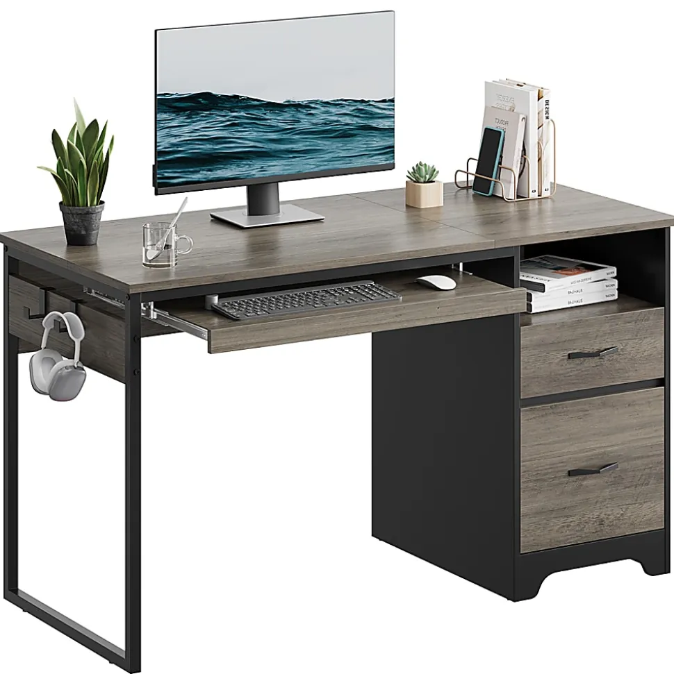 Bestier 48"W Writing Computer Desk with Storage Drawer & Keyboard Tray, Grey
