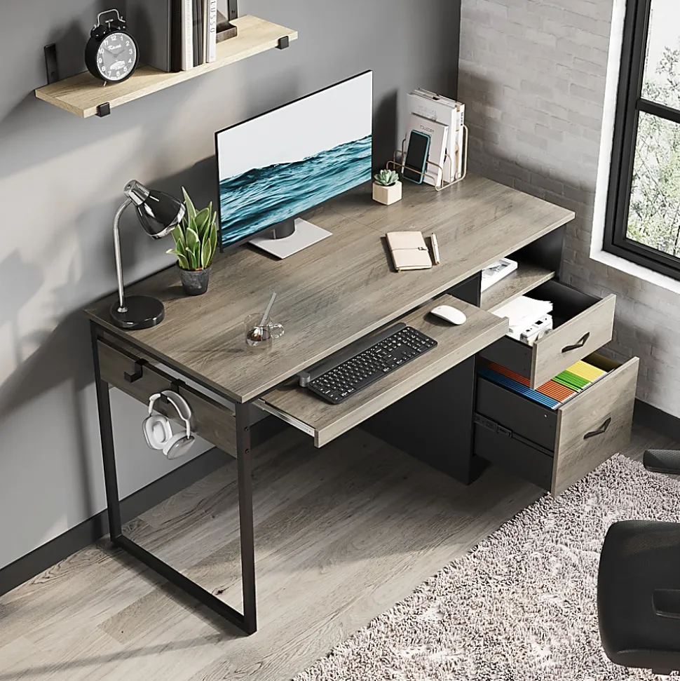 Bestier 48"W Writing Computer Desk with Storage Drawer & Keyboard Tray, Grey