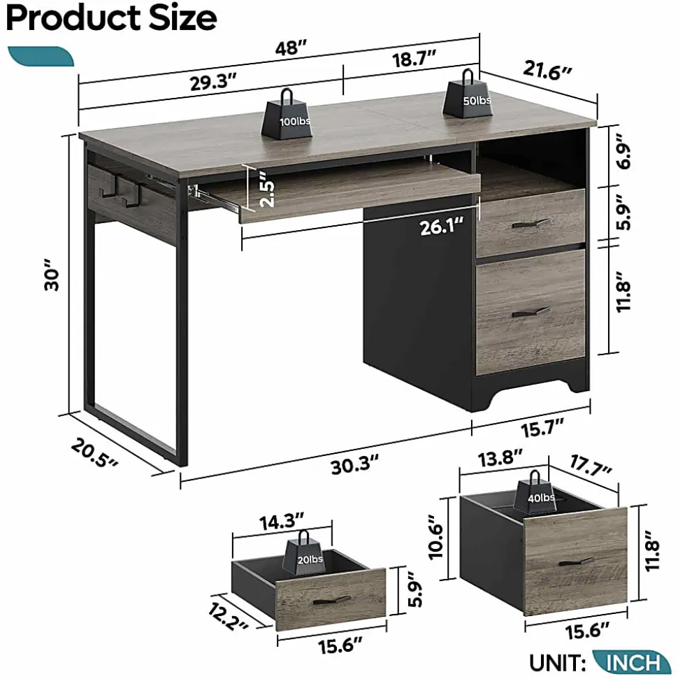 Bestier 48"W Writing Computer Desk with Storage Drawer & Keyboard Tray, Grey