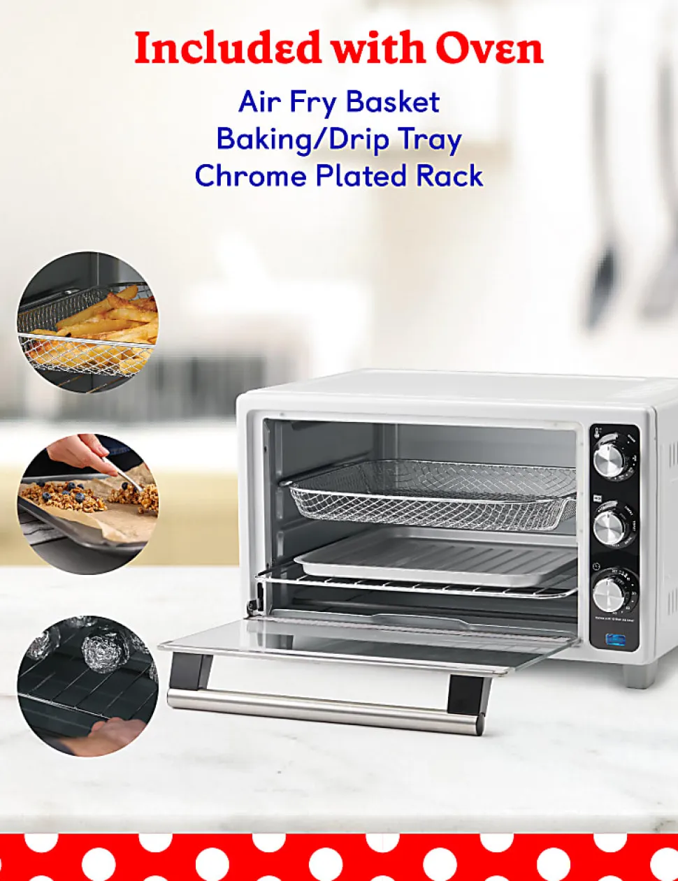 Betty Crocker Air Fryer Convection Toaster Oven, White