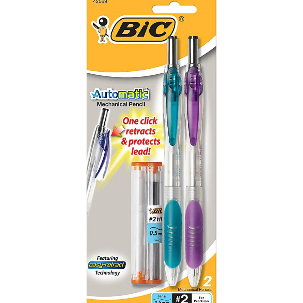 BIC® Automatic Mechanical Pencils, 0.5 mm #2 Lead, Clear, Pack Of 2
