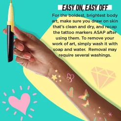 BIC BodyMark Temporary Tattoo Markers, Flexible Brush Tips, Black Barrels, Pastel Pink And Yellow Ink, Pack Of 2 Markers