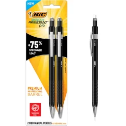 BIC Break Resistant Pro Mechanical Pencil, 0.7MM, Medium Pt, Black Barrel, Pack of 2