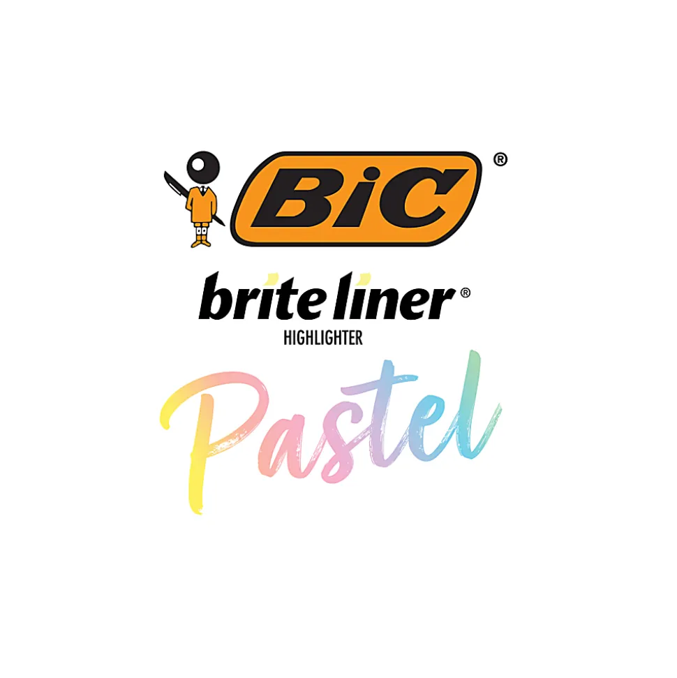 BIC Brite Liner Grip Highlighters, Chisel Tip, Assorted Barrel, Assorted Pastel Ink, Pack Of 6 Highlighters