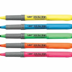 BIC Brite Liner Grip Highlighters, Pocket Style, Chisel Tip, Assorted Colors, Pack Of 5