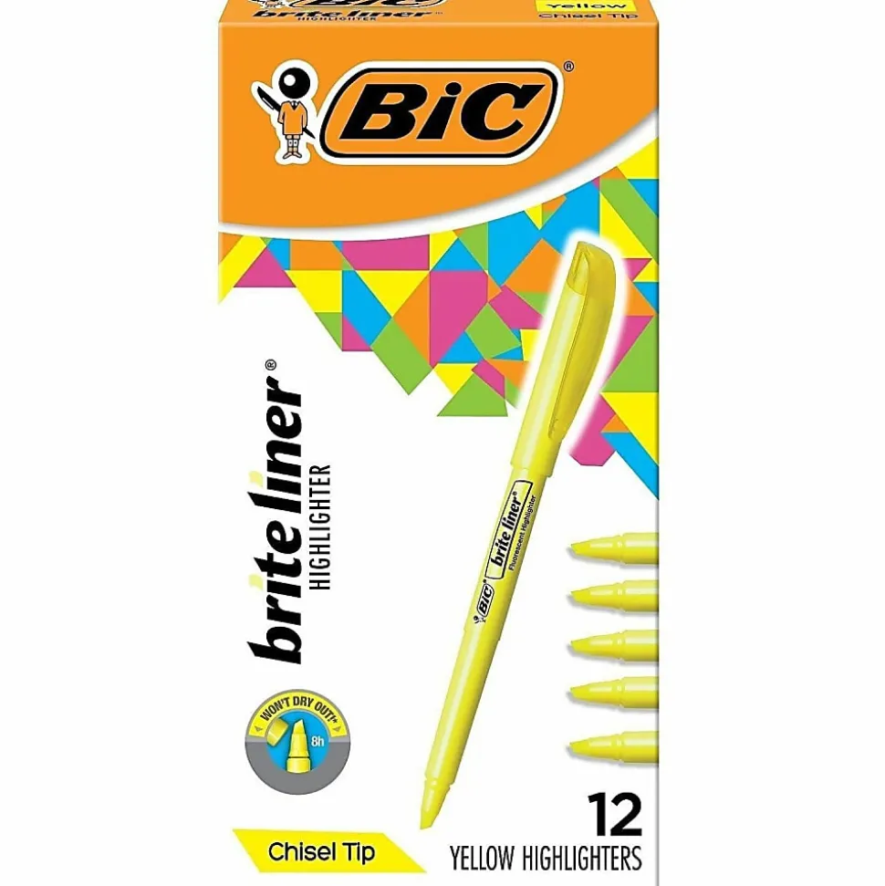 BIC Brite Liner Highlighters, Chisel Tip, Yellow, Box Of 12
