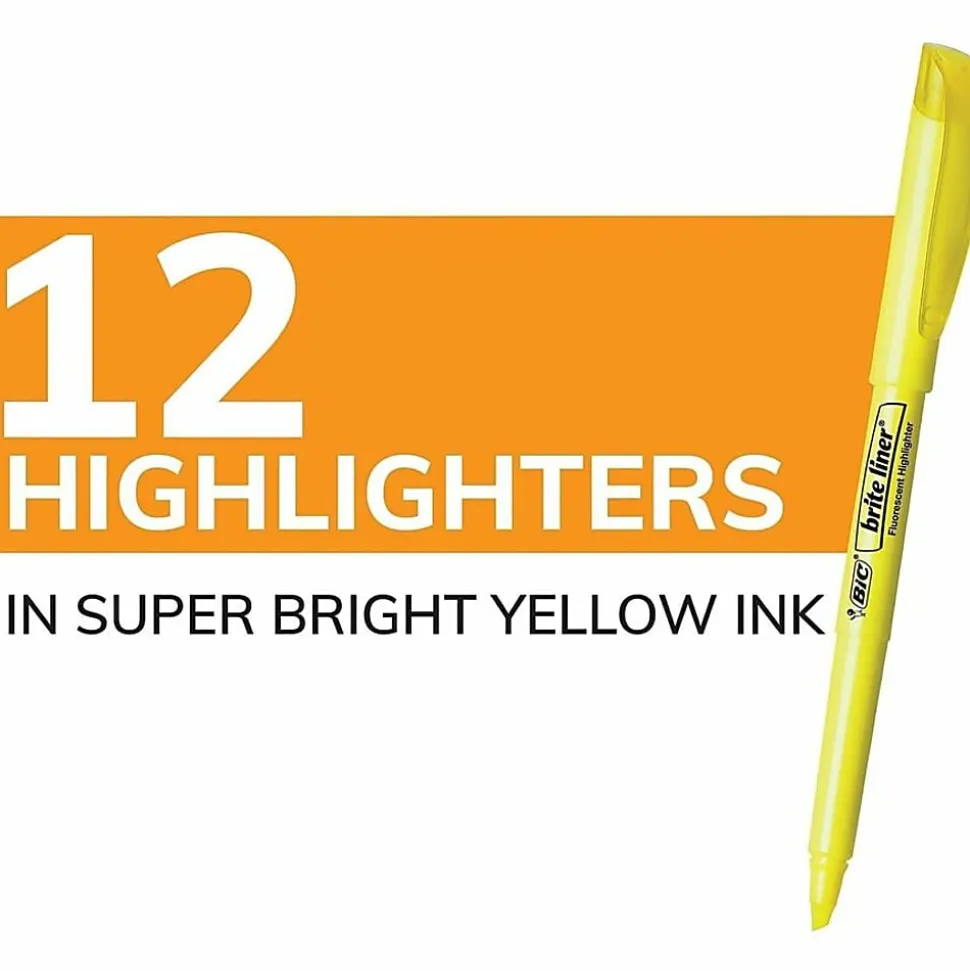 BIC Brite Liner Highlighters, Chisel Tip, Yellow, Box Of 12