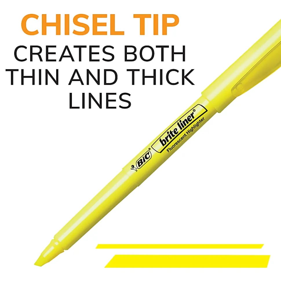 BIC Brite Liner Highlighters Pocket Style, Chisel Tip, Assorted, Box Of 24