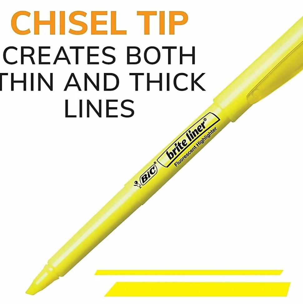 BIC Brite Liner Highlighters Pocket Style, Chisel Tip, Assorted, Box Of 24