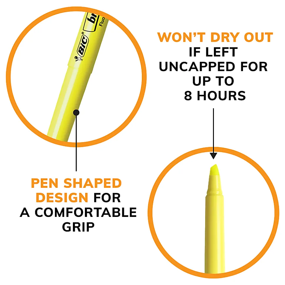 BIC Brite Liner Highlighters, Chisel Point, Yellow, Pack Of 5 Highlighters