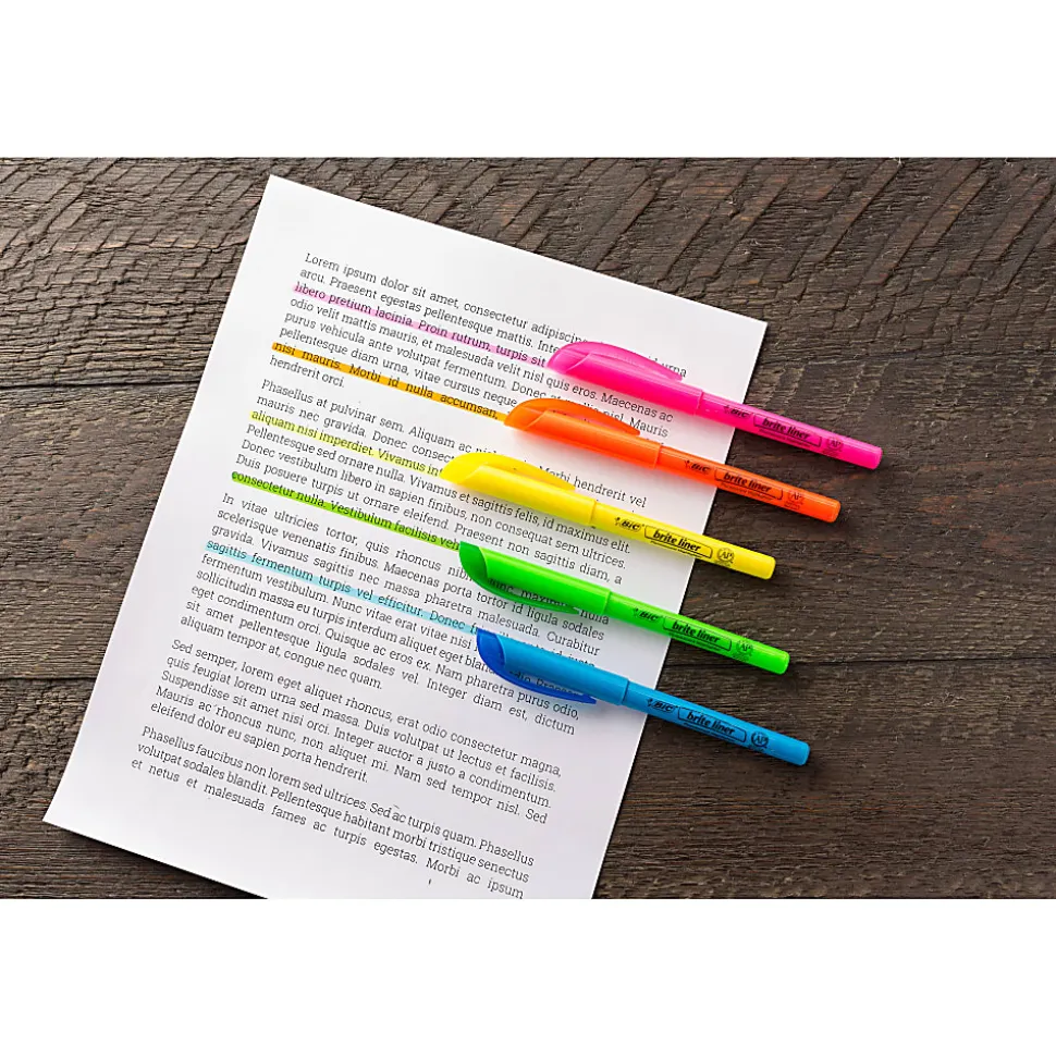 BIC Brite Liner Highlighters, Pocket Style, Chisel Tip, Assorted Colors, Box Of 12