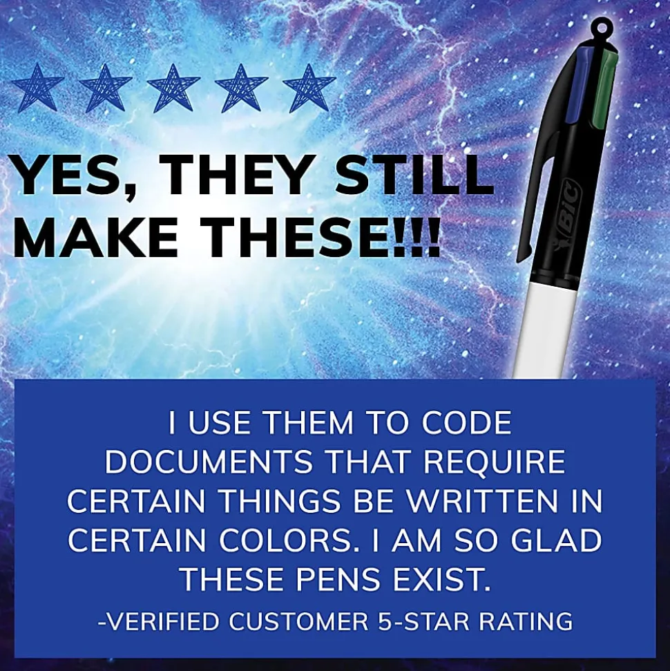 BIC 4 Color Marvel Studios' The Marvels Edition Retractable Ballpoint Pens, Medium Point, 1.0 mm, Black Barrels, Assorted Ink Colors, Pack Of 4 Pens