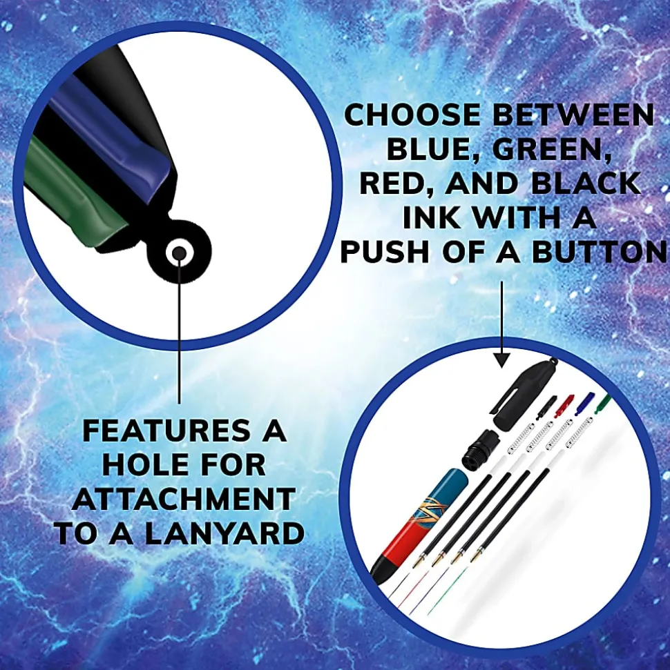 BIC 4 Color Marvel Studios' The Marvels Edition Retractable Ballpoint Pens, Medium Point, 1.0 mm, Black Barrels, Assorted Ink Colors, Pack Of 4 Pens