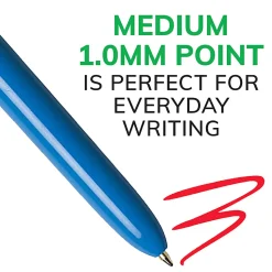 BIC 4 Color Retractable Ballpoint Pen, Medium Point, 1.0 mm, Blue Barrel, Assorted Ink Colors, Pack Of 3