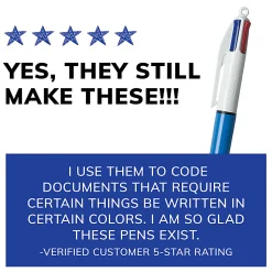 BIC 4 Color Retractable Ballpoint Pen, Medium Point, 1.0 mm, Blue Barrel, Assorted Ink Colors, Pack Of 3