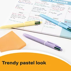 BIC 4-Color Retractable Ball Point Pen, Medium 1.0MM Point, Assorted Pastel Barrels, Assorted Ink Pack Of 3