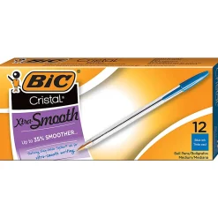 BIC® Cristal® Ballpoint Pens, Medium Point, 1.0 mm, Clear Barrel, Blue Ink, Pack Of 12