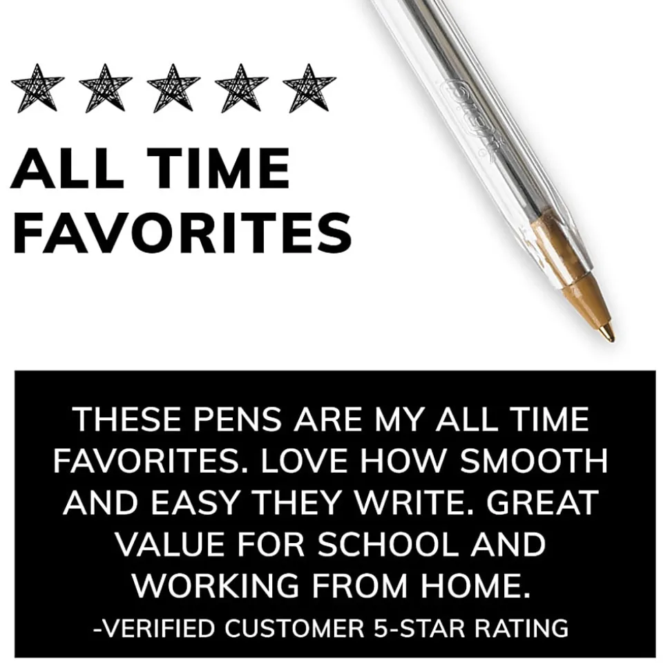 BIC® Cristal® Ballpoint Pens, Medium Point, 1.0 mm, Clear Barrel, Black Ink, Pack Of 12
