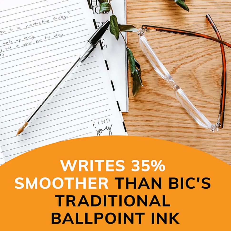 BIC® Cristal® Ballpoint Pens, Medium Point, 1.0 mm, Clear Barrel, Black Ink, Pack Of 12