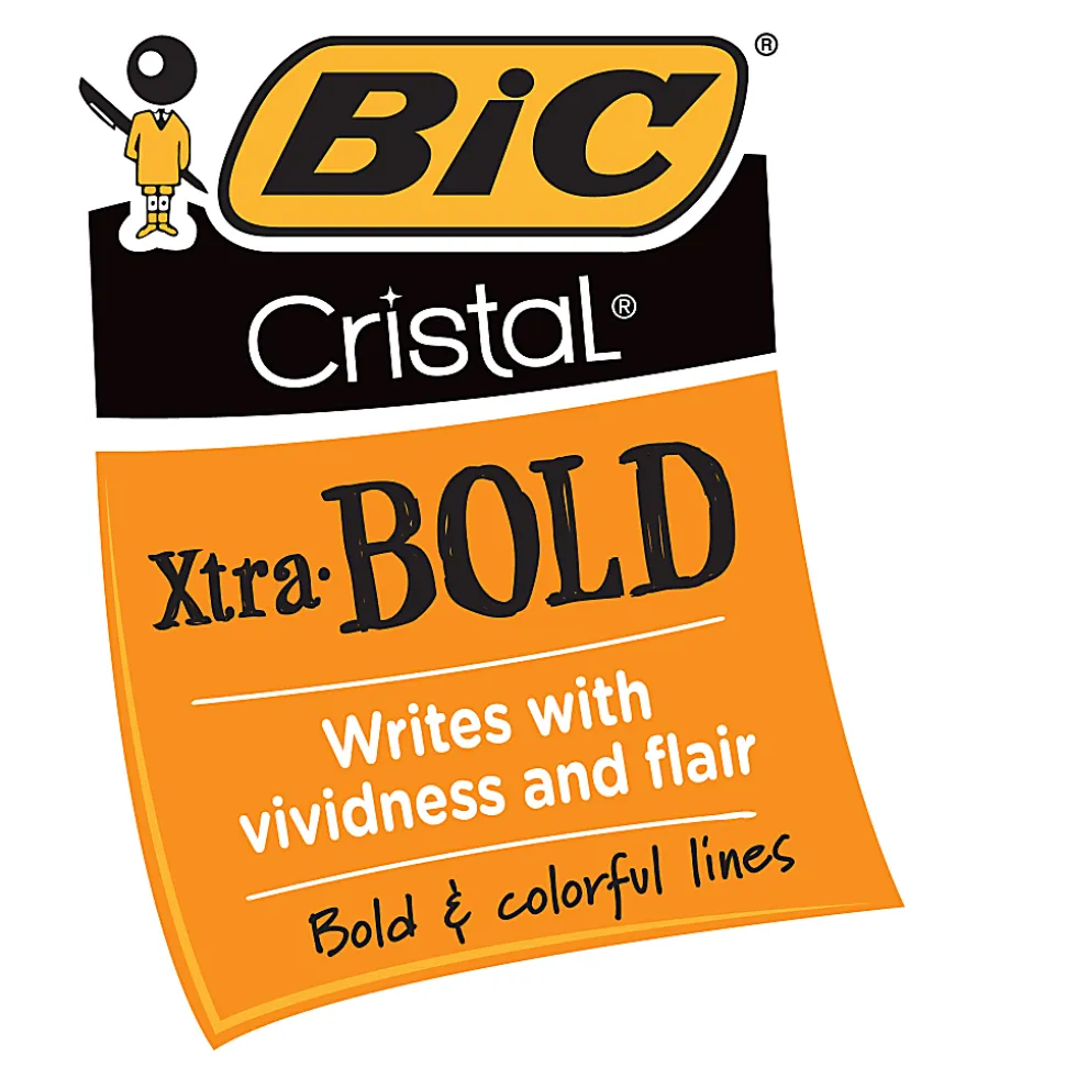 BIC® Cristal® Bold Ballpoint Pens, Extra Bold Point, 1.6 mm, Translucent Smoked Barrel, Black Ink, Pack Of 24 Pens