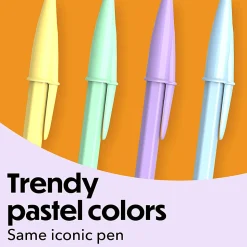 BIC Cristal Pastel Ballpoint Pens, Black Ink, Pastel Colored Barrels, Pens for Journaling, 24-Count Pack