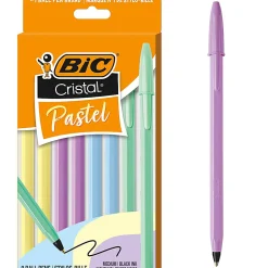 BIC Cristal Pastel Ballpoint Pens, Black Ink, Pastel Colored Barrels, Pens for Journaling, 8-Count Pack
