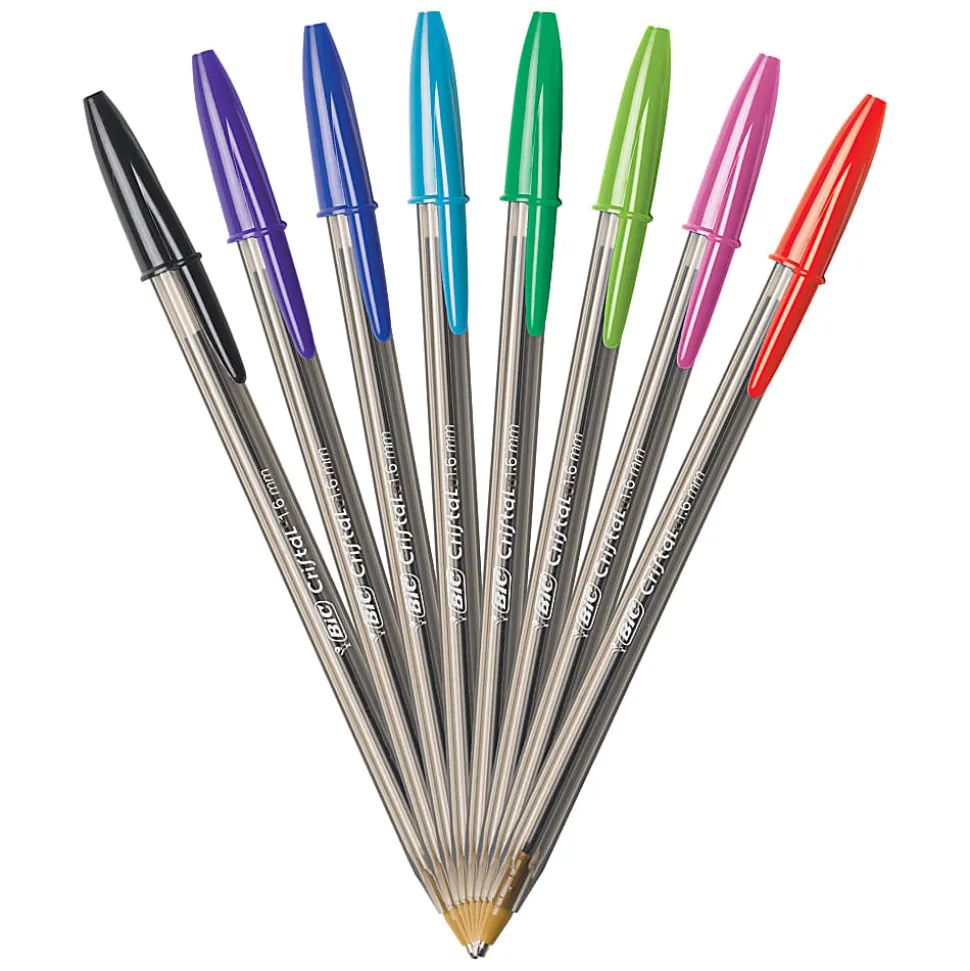 BIC Cristal Xtra Bold Ballpoint Pens, Bold Point, 1.6 mm, Translucent Barrel, Assorted Ink Colors, Pack Of 24 Pens