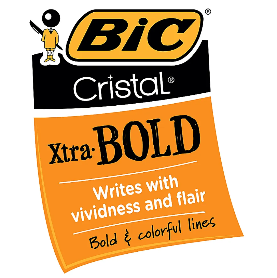 BIC Cristal Xtra Bold Ballpoint Pens, Bold Point, 1.6 mm, Translucent Barrel, Assorted Ink Colors, Pack Of 24 Pens