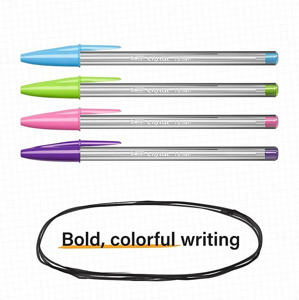 BIC Cristal Xtra Bold Ballpoint Pens, Bold Point, 1.6 mm, Translucent Barrel, Assorted Ink Colors, Pack Of 24 Pens
