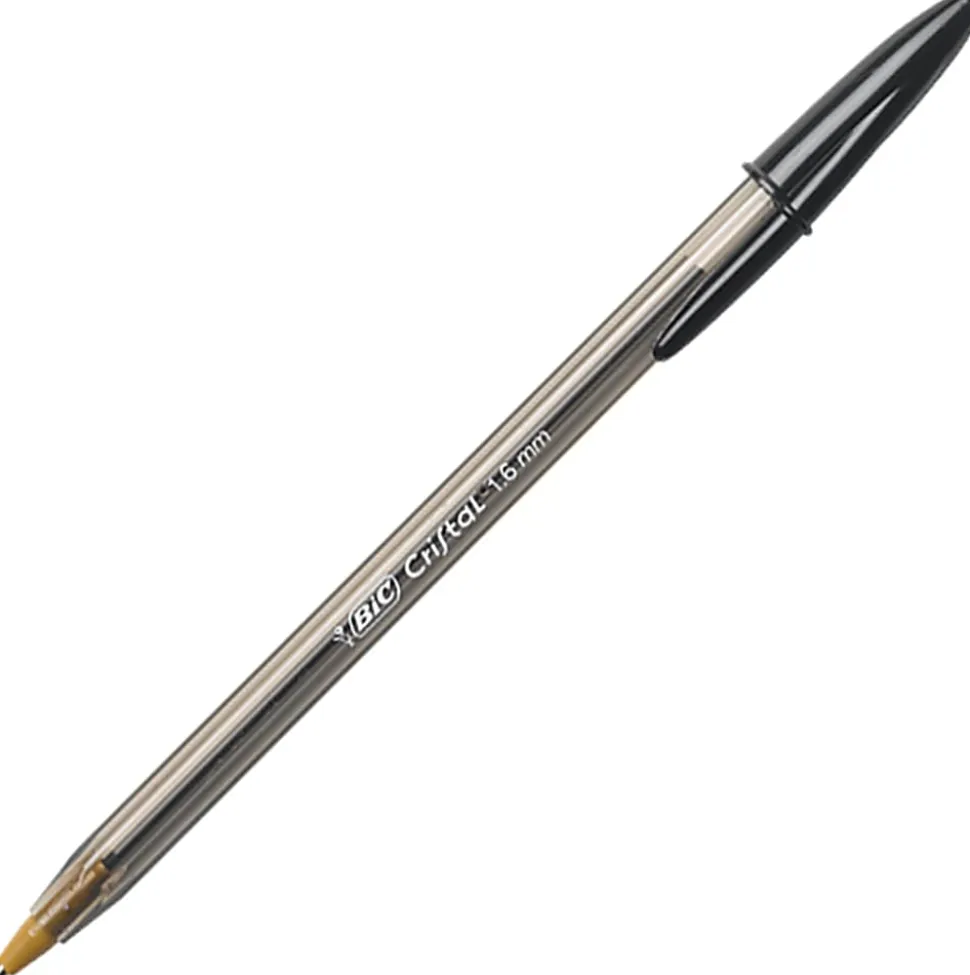 BIC® Cristal® Xtra Bold Stic Ballpoint Pens, 1.6 mm, Clear Black Barrel, Black Ink, Pack Of 24 Pens