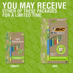 BIC® Ecolutions #2 Mechanical Pencils, 0.7 mm, Medium Point, 65% Recycled, Assorted Barrel, Pack of 12 Pencils