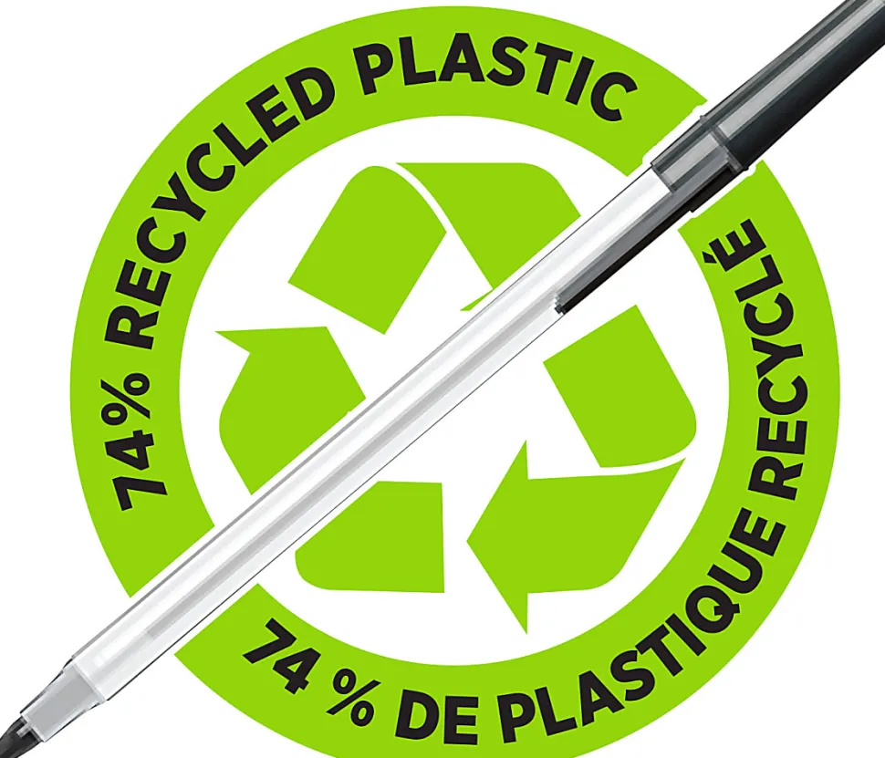 BIC Ecolutions Round Stic Ball Pens, Medium Point, 1.0 mm, 74% Recycled, Translucent Barrel, Blue Ink, Pack Of 50 Pens