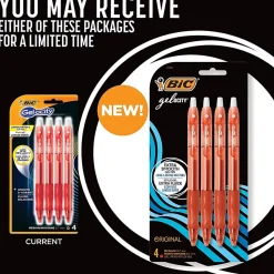 BIC Gelocity Gel Retractable Gel Ink Pens, Medium Point, 0.7 mm, Translucent Red Barrel, Red Ink, Pack Of 4 Pens