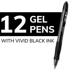 BIC Gelocity Original Long Lasting Retractable Gel Pens, Medium Point, 0.7 mm, Black Barrel, Black Ink, Pack Of 12