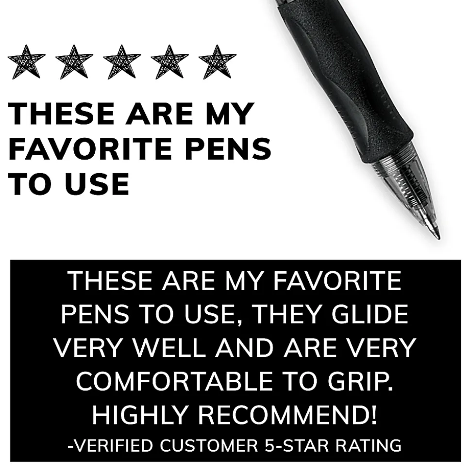 BIC Gelocity Original Long Lasting Retractable Gel Pens, Medium Point, 0.7 mm, Black Barrel, Black Ink, Pack Of 12