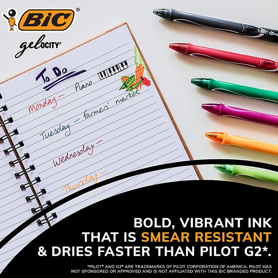 BIC Gelocity Quick-Dry Retractable Gel Pens, Medium Point, 0.7 mm, Black Barrel, Black Ink, Pack Of 4 Pens