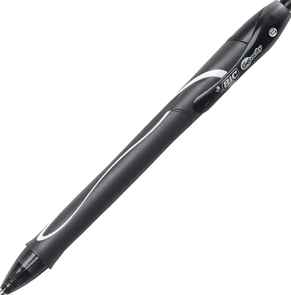 BIC Gelocity Quick-Dry Retractable Gel Pens, Medium Point, 0.7 mm, Black Barrel, Black Ink, Pack Of 4 Pens