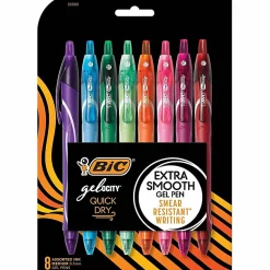 BIC Gelocity Quick Dry Retractable Gel Pens, Medium Point, 0.7 mm, Assorted Colors, Pack Of 8