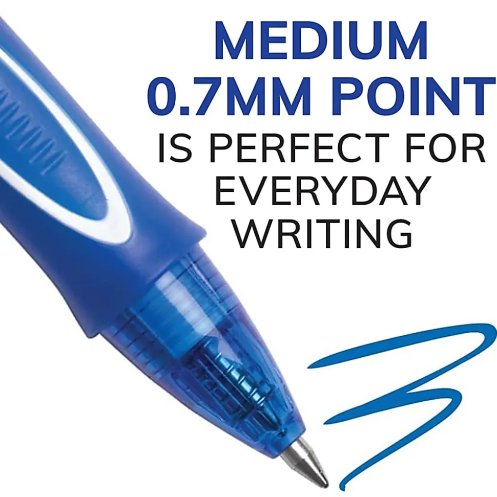 BIC Gelocity Quick Dry Retractable Gel Pens, Medium Point, 0.7 mm, Blue Barrel, Blue Ink, Pack Of 12