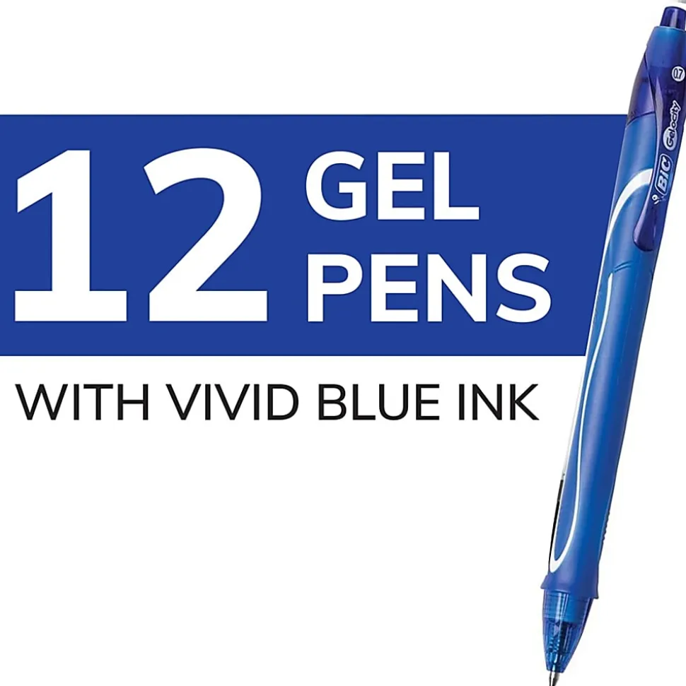 BIC Gelocity Quick Dry Retractable Gel Pens, Medium Point, 0.7 mm, Blue Barrel, Blue Ink, Pack Of 12