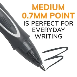 BIC Gelocity Quick Dry Retractable Gel Pens, Medium Point, 0.7 mm, Black Barrel, Black Ink, Pack Of 12