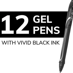 BIC Gelocity Quick Dry Retractable Gel Pens, Medium Point, 0.7 mm, Black Barrel, Black Ink, Pack Of 12