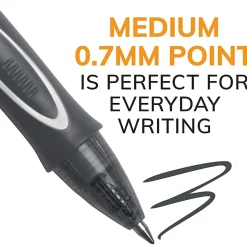 BIC Gelocity Quick Dry Retractable Gel Pens, Medium Point, 0.7 mm, Black Barrel, Black Ink, Pack Of 12