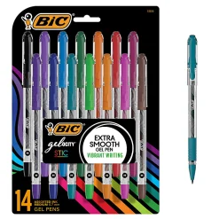 BIC Gelocity Stic Gel Pens, Medium Point, 0.7 mm, Clear Barrel, Assorted Ink, Pack of 14 Pens