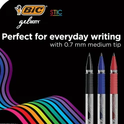 BIC Gelocity Stic Gel Pens, Medium Point, 0.7 mm, Clear Barrel, Black Ink, Pack of 8 Pens