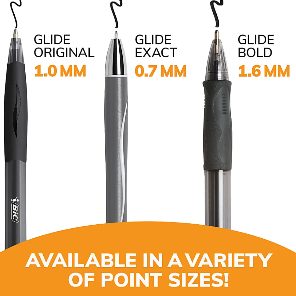 BIC® Glide® Bold Ballpoint Pens, Bold Point, 1.6 mm, Translucent Barrel, Black Ink, Pack Of 36