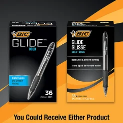 BIC® Glide® Bold Ballpoint Pens, Bold Point, 1.6 mm, Translucent Barrel, Black Ink, Pack Of 36