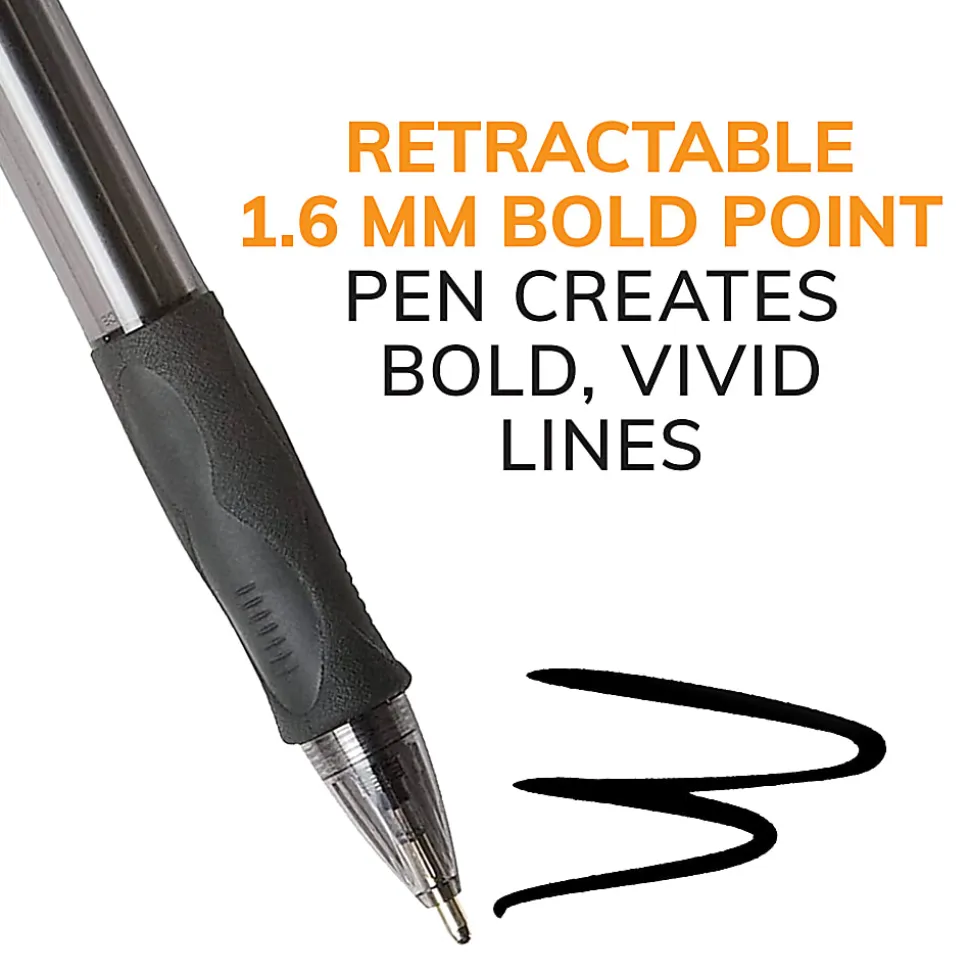 BIC® Glide® Bold Ballpoint Pens, Bold Point, 1.6 mm, Translucent Barrel, Black Ink, Pack Of 36