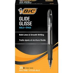 BIC® Glide® Bold Ballpoint Pens, Bold Point, 1.6 mm, Translucent Barrel, Black Ink, Pack Of 36