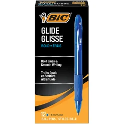 BIC® Glide Bold Ballpoint Pens, Bold Point, 1.6 mm, Translucent Barrel, Blue Ink, Pack Of 12 Pens